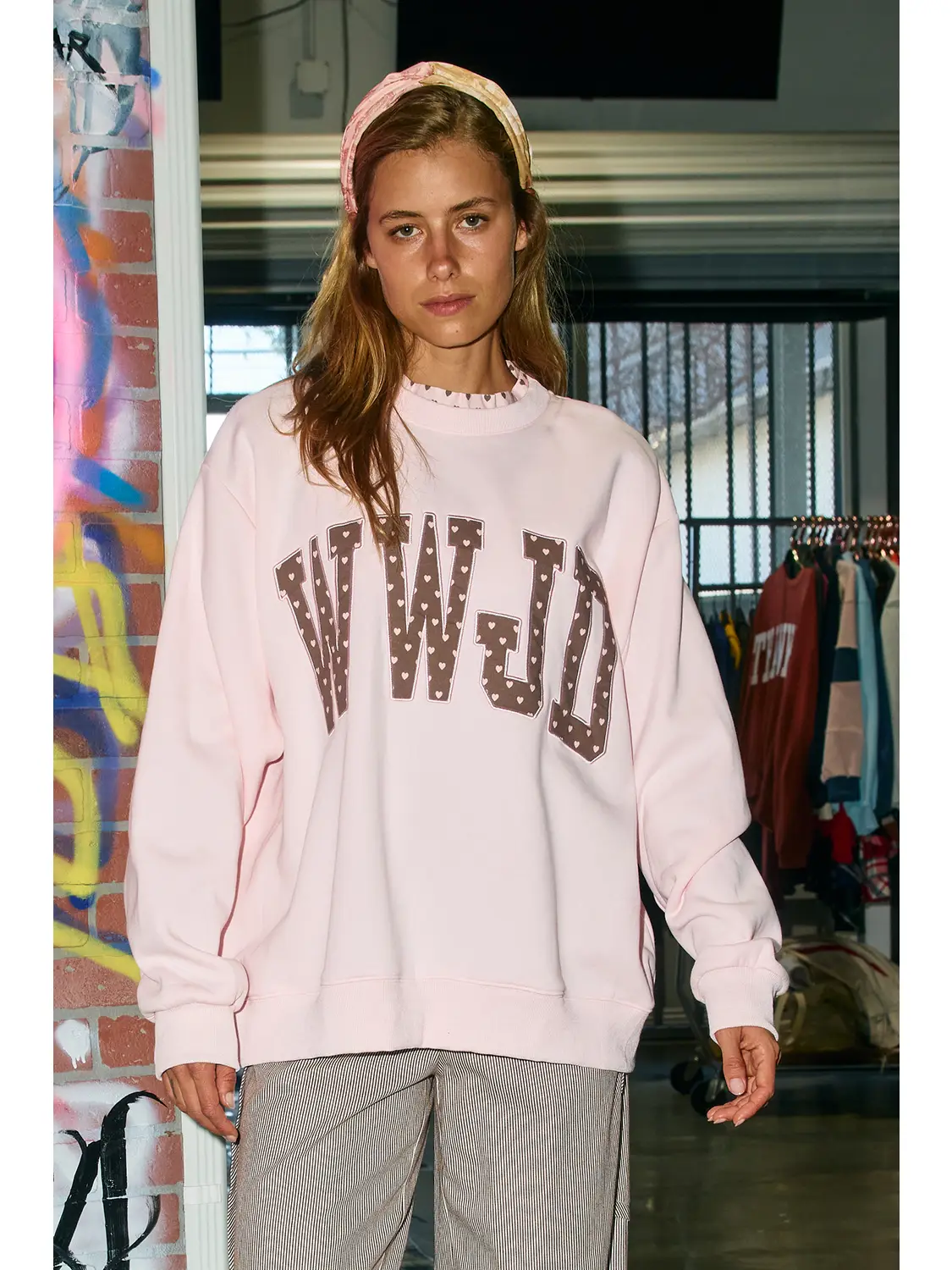 'wwjd' Heart Printed Mock-Ruffle Sweatshirt