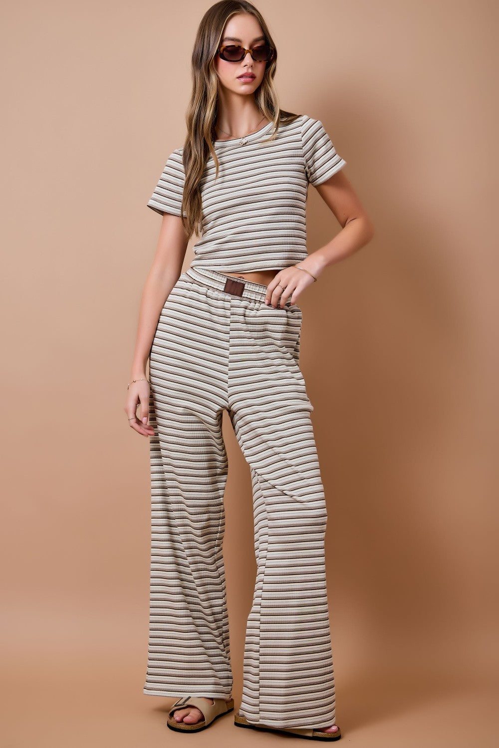 Stripe Ribbed Knit Lounge Baby Tee Set