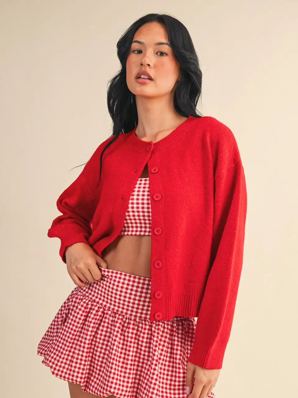 Jade Button Up Cardigan - Red
