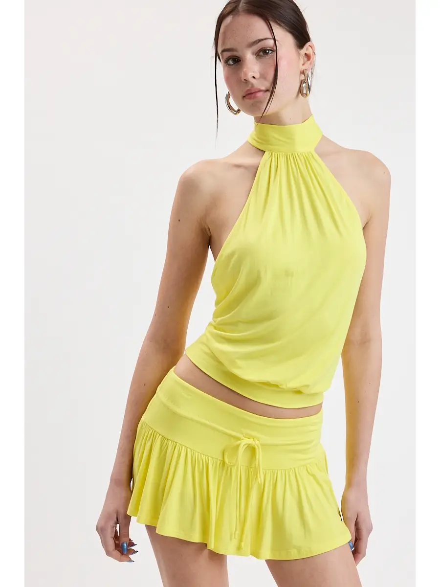 Fresh Color Halter Tie Neck Backless Crop Top