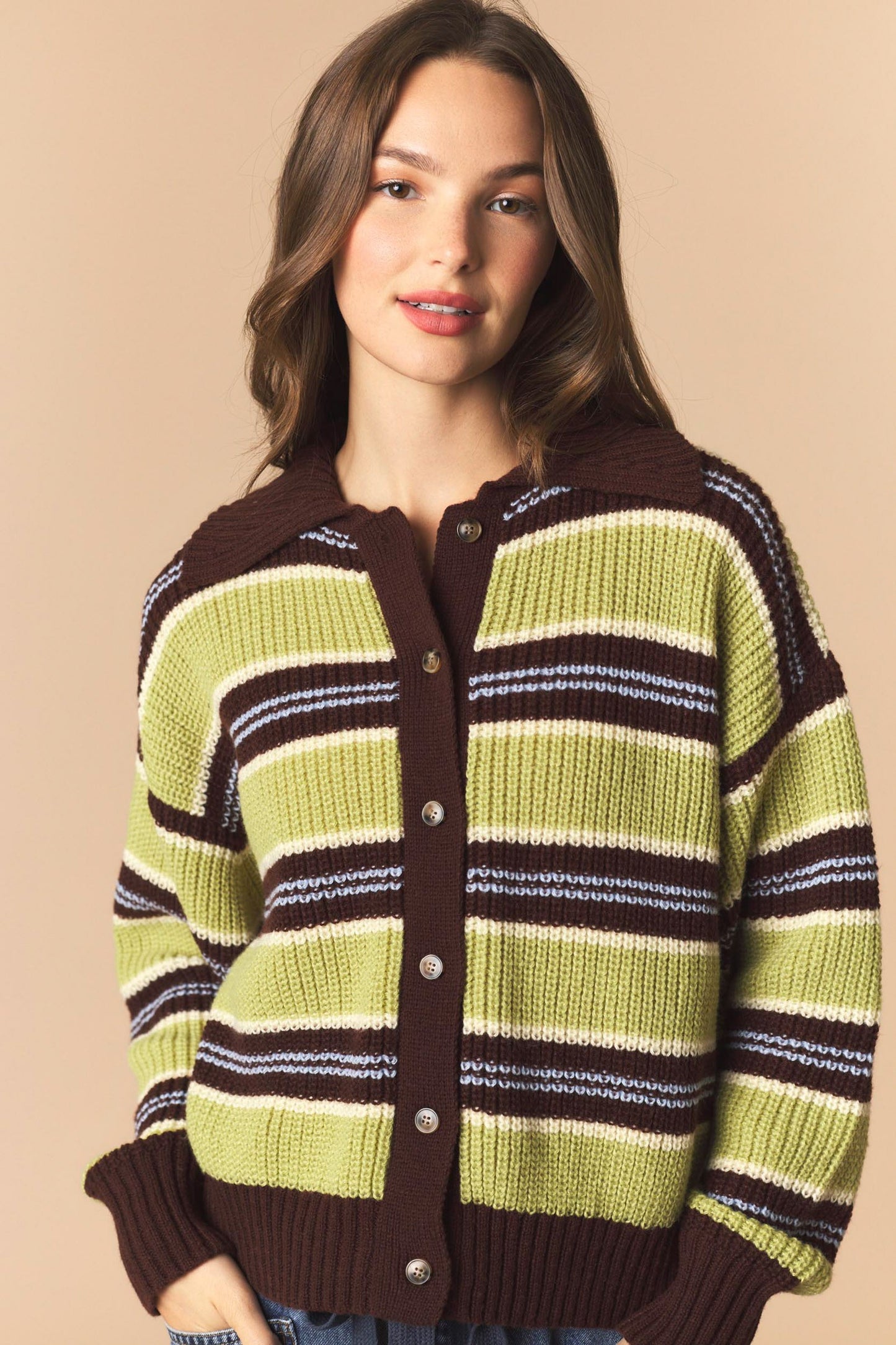 Avocado Multi Striped Collar Shirt Cardigan