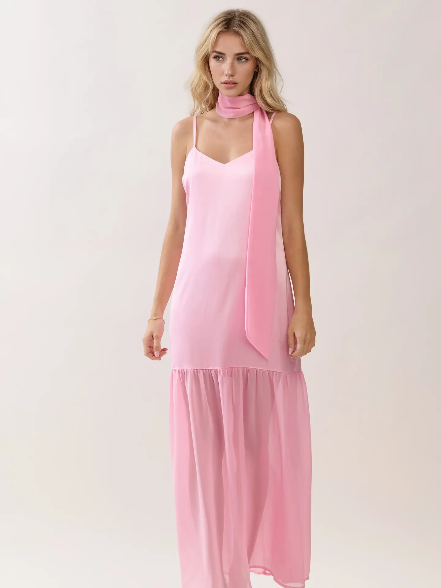 Detached Chiffon Scarf Accent Maxi Dress