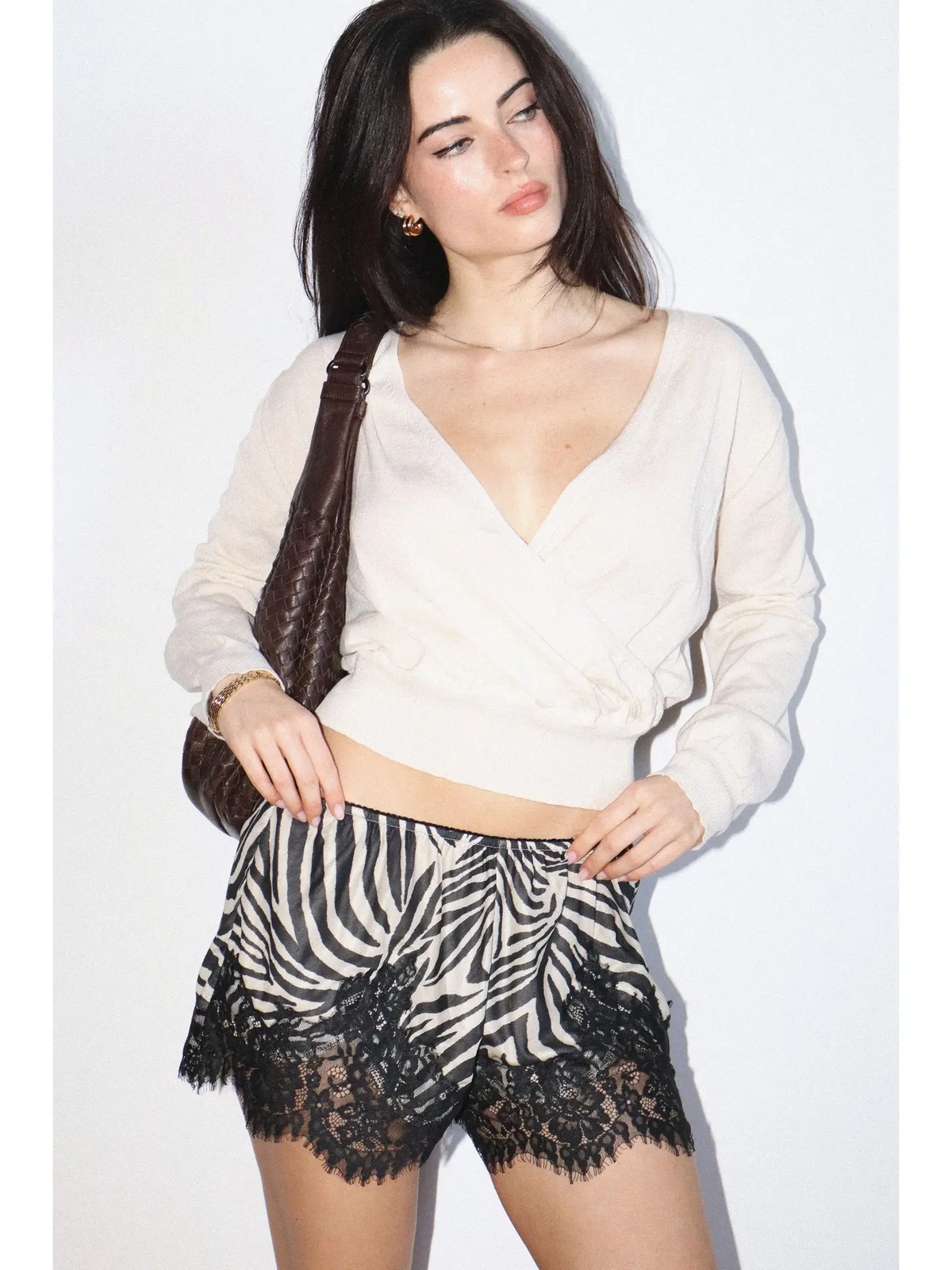 Lelani Zebra Print Lace Trim Shorts - Black