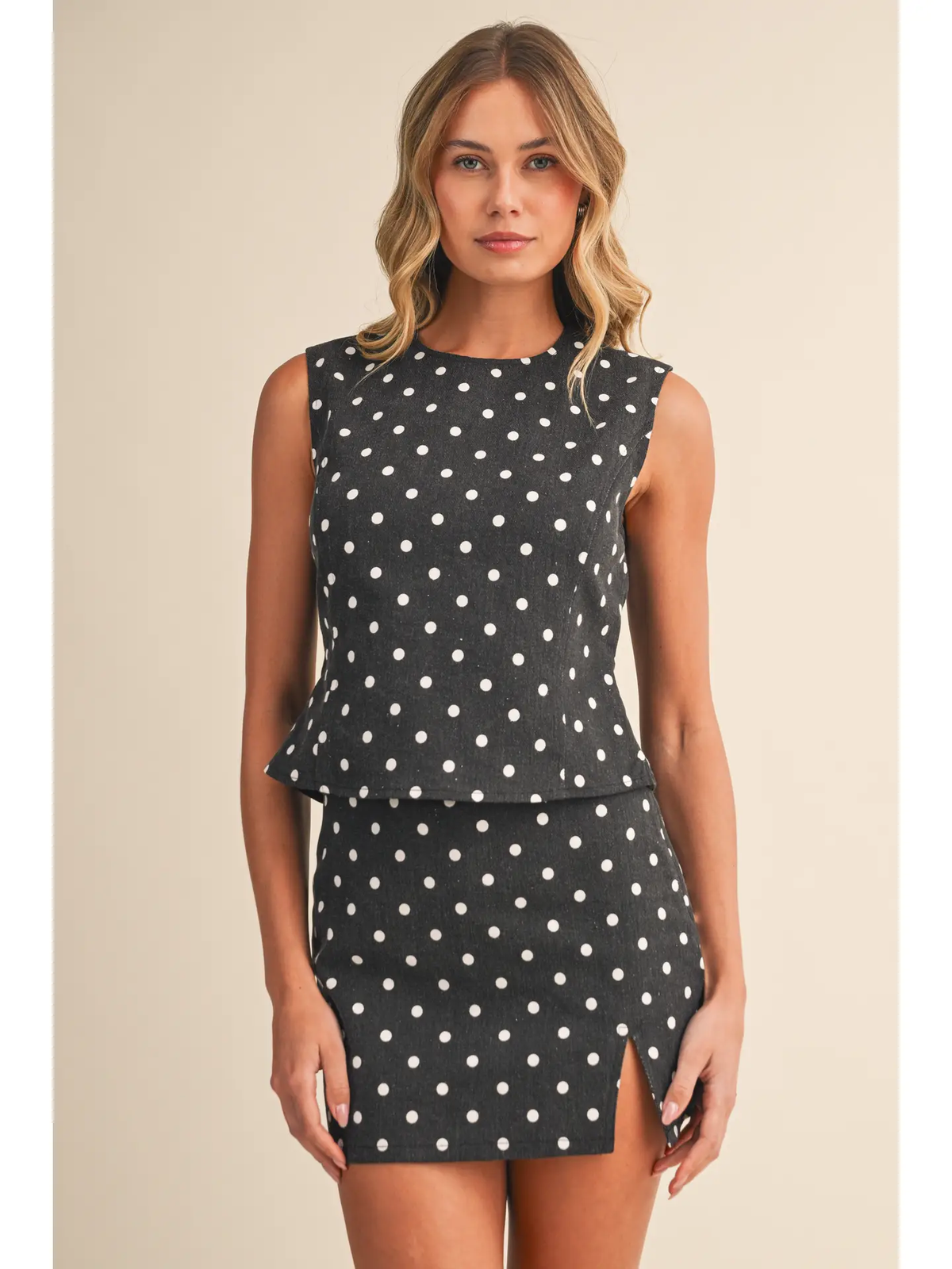Shyla Polkadot Open Back Top and Mini Skort Set