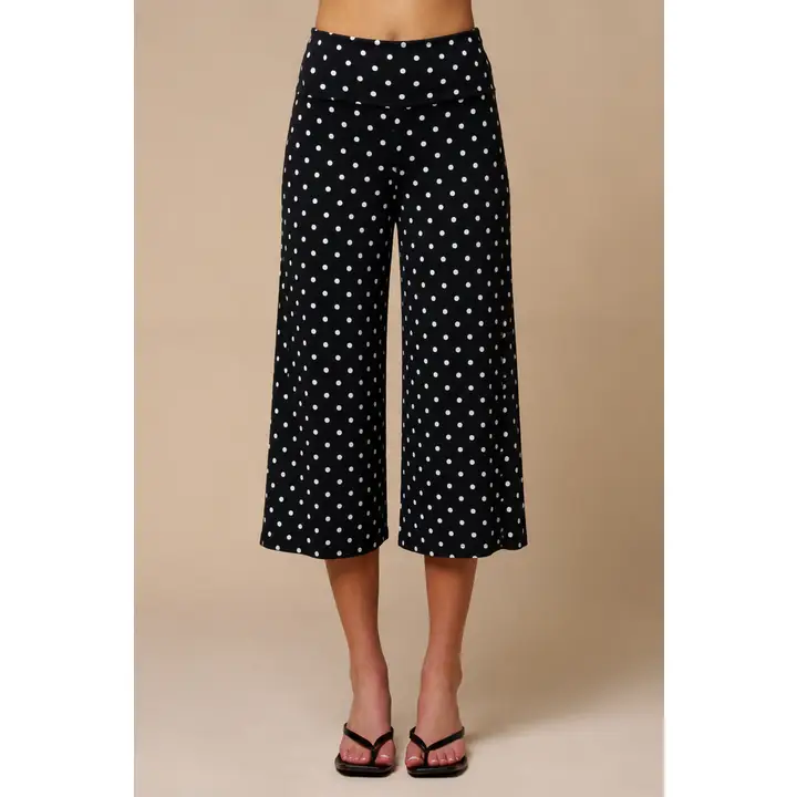 Polka Dot Fold Over Wide Leg Pants