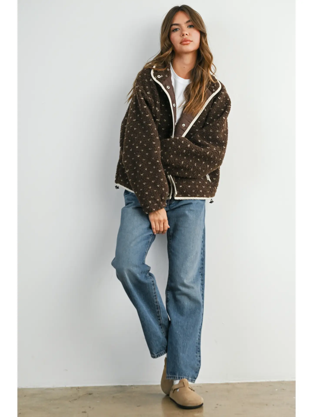 Fern Dot Sherpa Fleece Snap Jacket