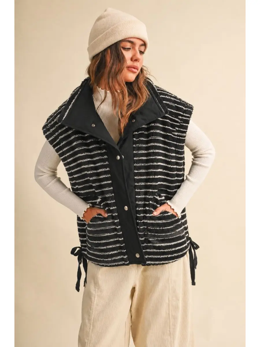 Maisey Striped Plush Fleece Oversized Vest