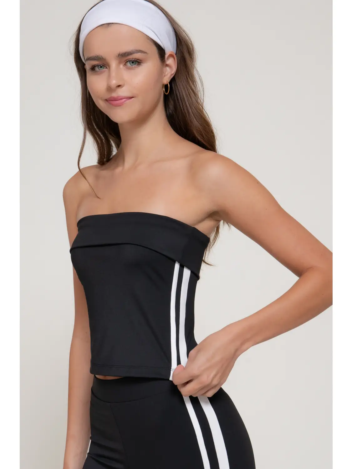 Workout Tube Top with Side Contrasting Stripe