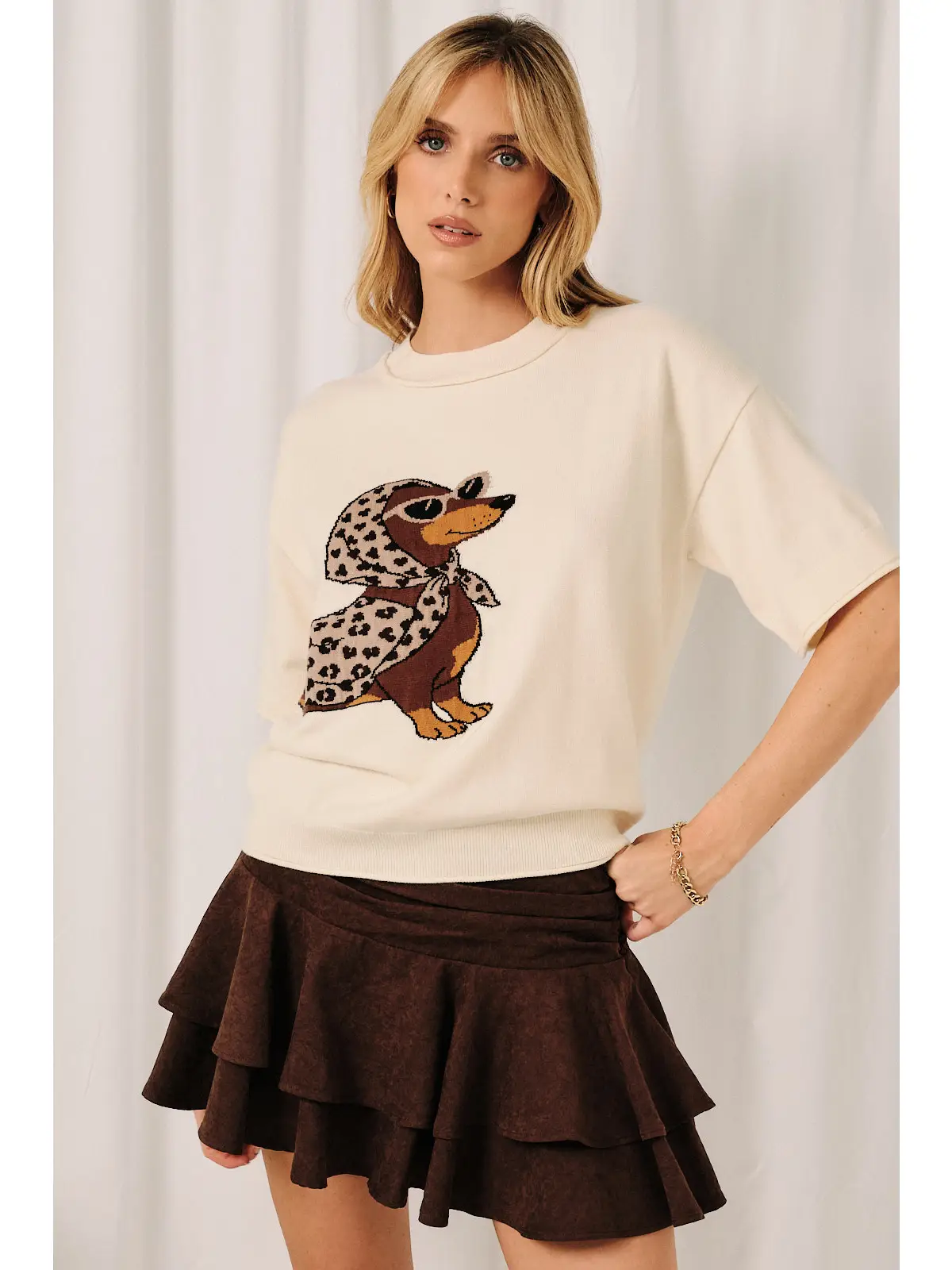 Dachshund Graphic Short Sleeve Sweater Top
