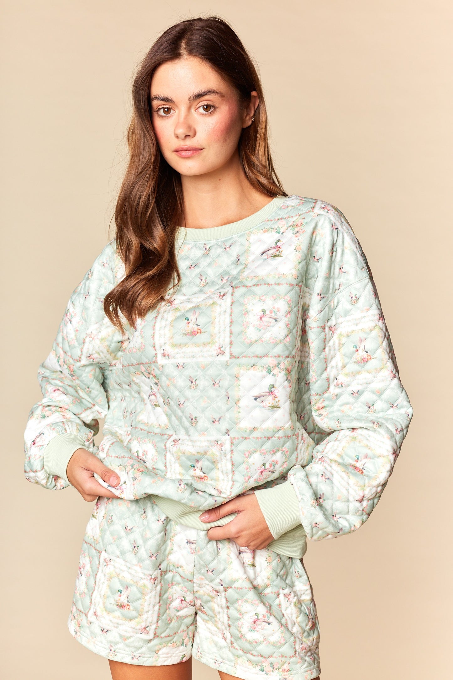 Floral Mallard Duck Patchwork Quilted Set Floral Mallard Duck Patchwork Quilted Set