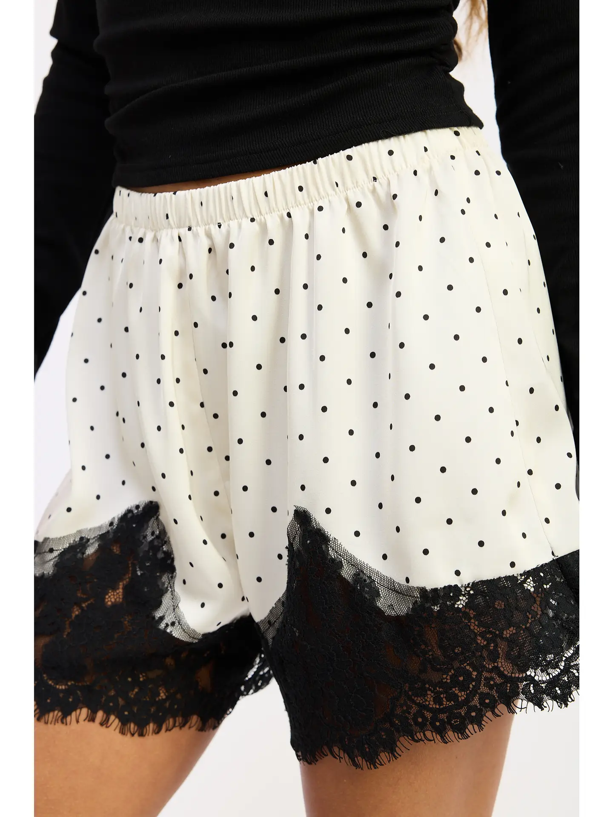 Ella Satin Mini Shorts with Lace Detail