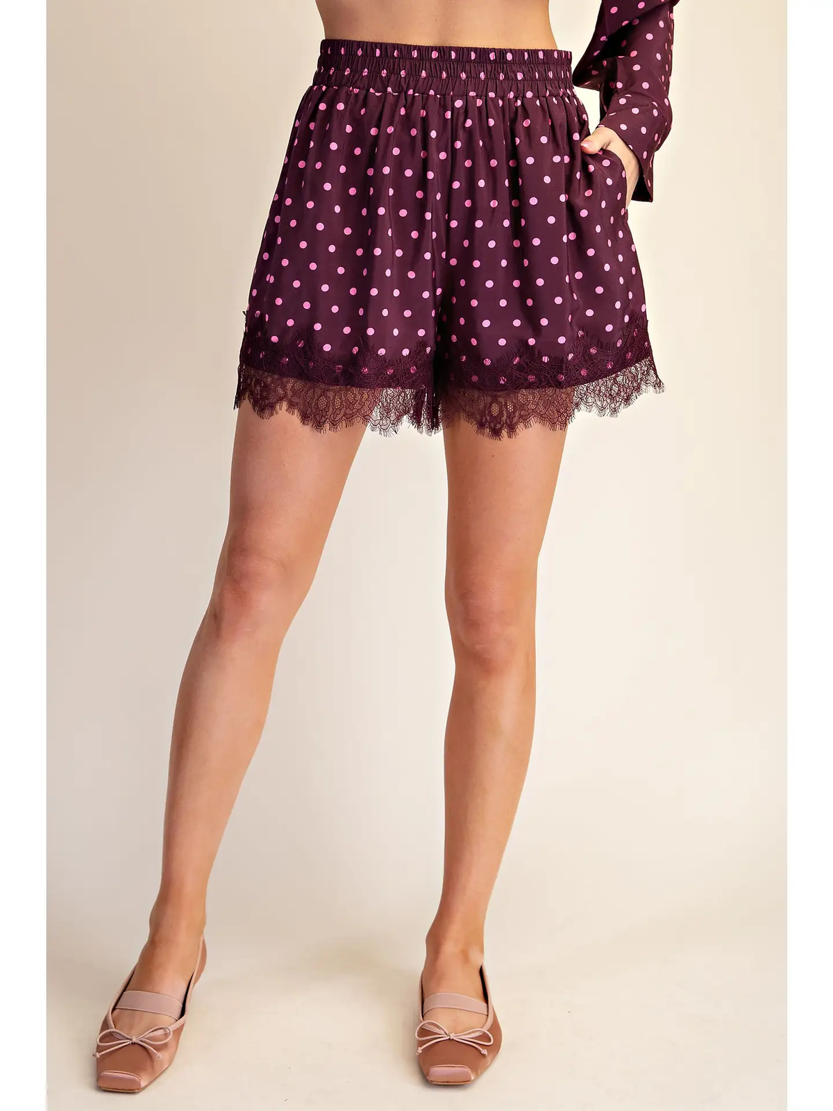 Plum Polka Dot Lace Shorts