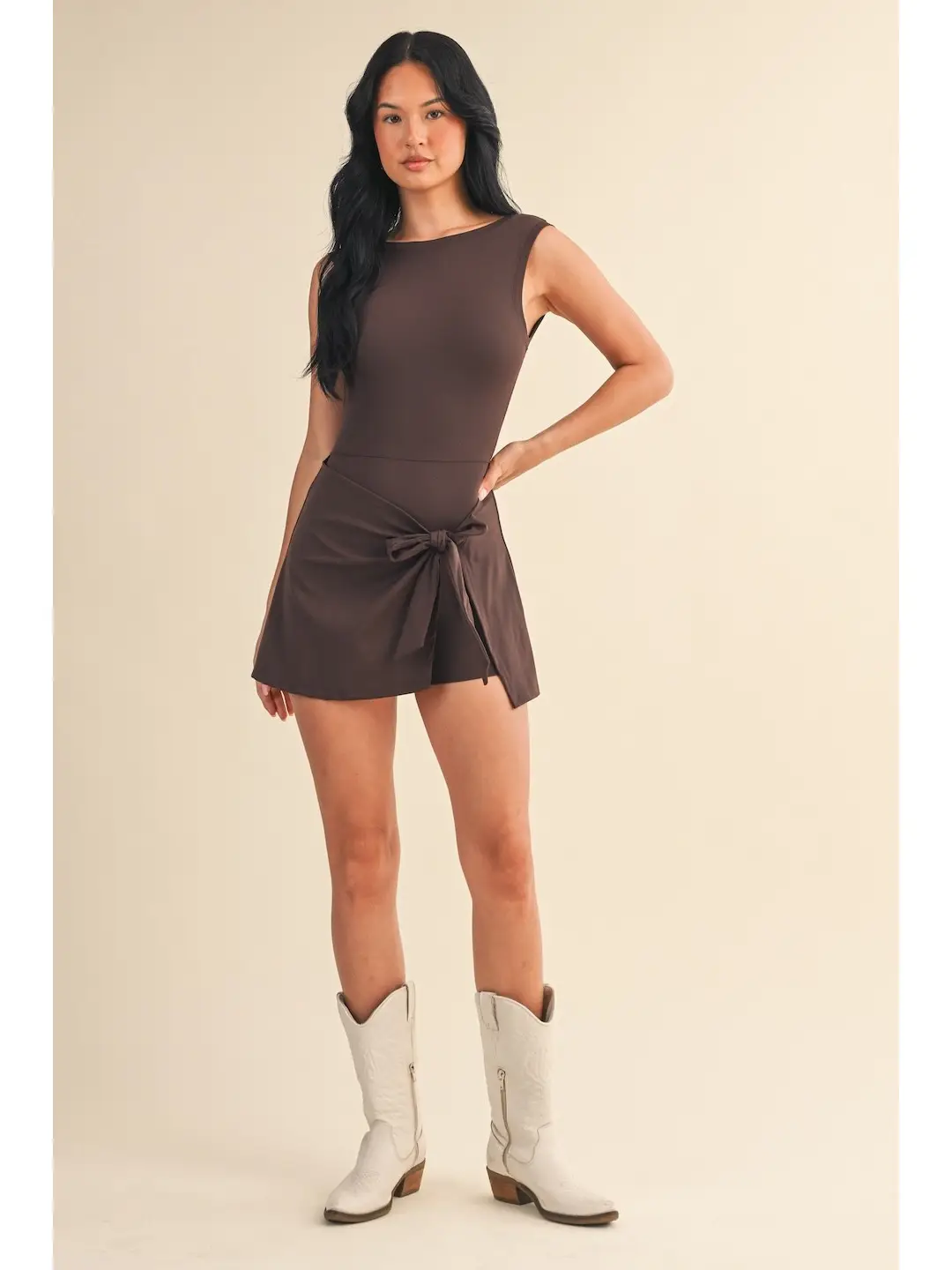 Espresso Sleeveless Wrap Tie Front Dress
