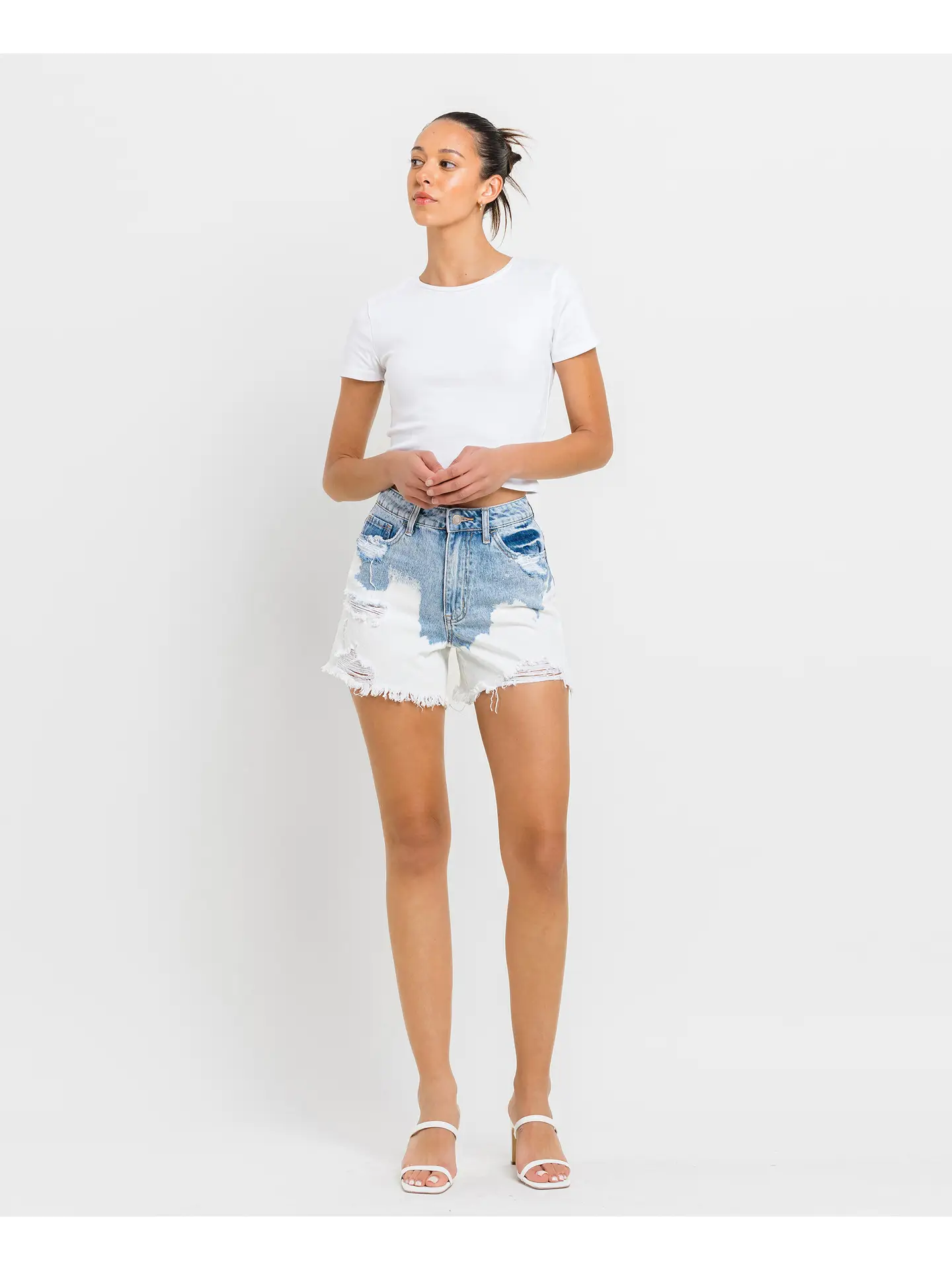 Super High Rise Distressed Mom Shorts
