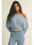 Blue/Navy Striped Off Shoulder Slouchy Top
