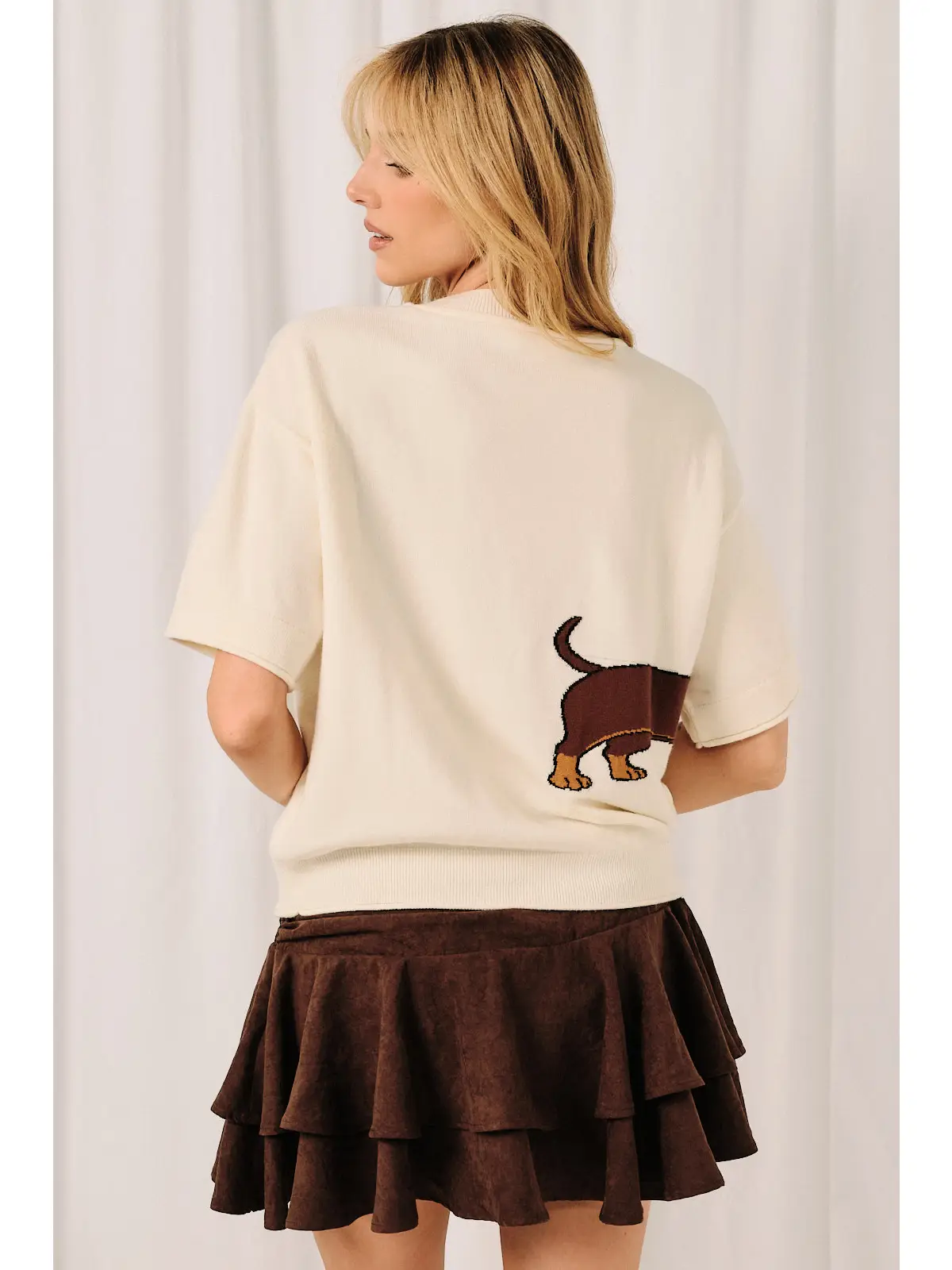 Dachshund Graphic Short Sleeve Sweater Top