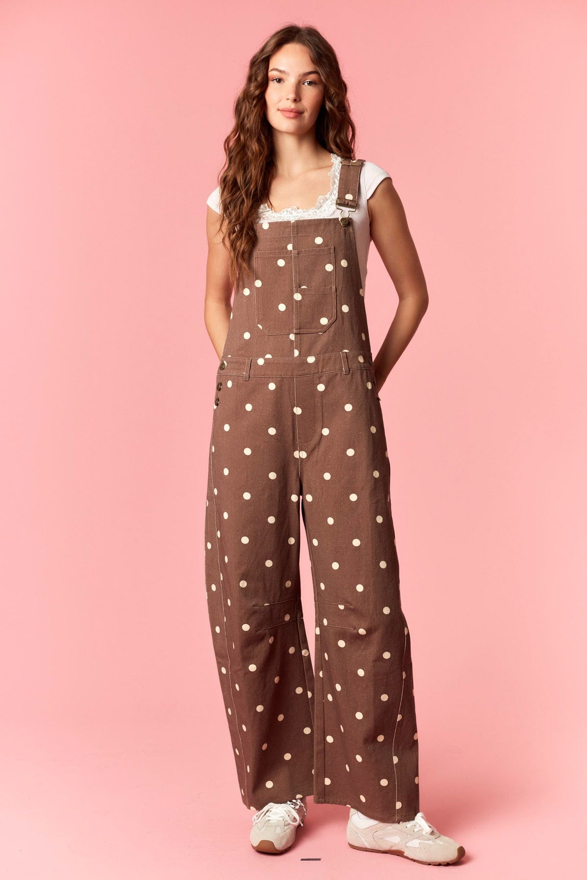 Brown Polka Dot Printed Twill Overall