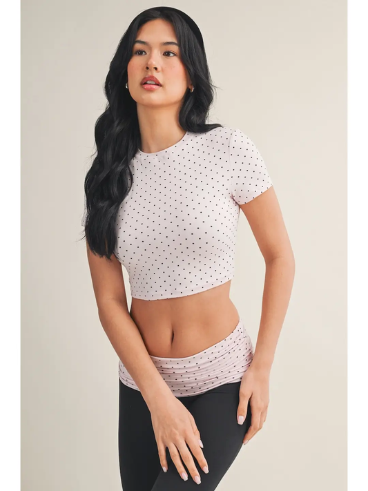 Polka Dot Soft Knit Jersey Crewneck Tee - pink