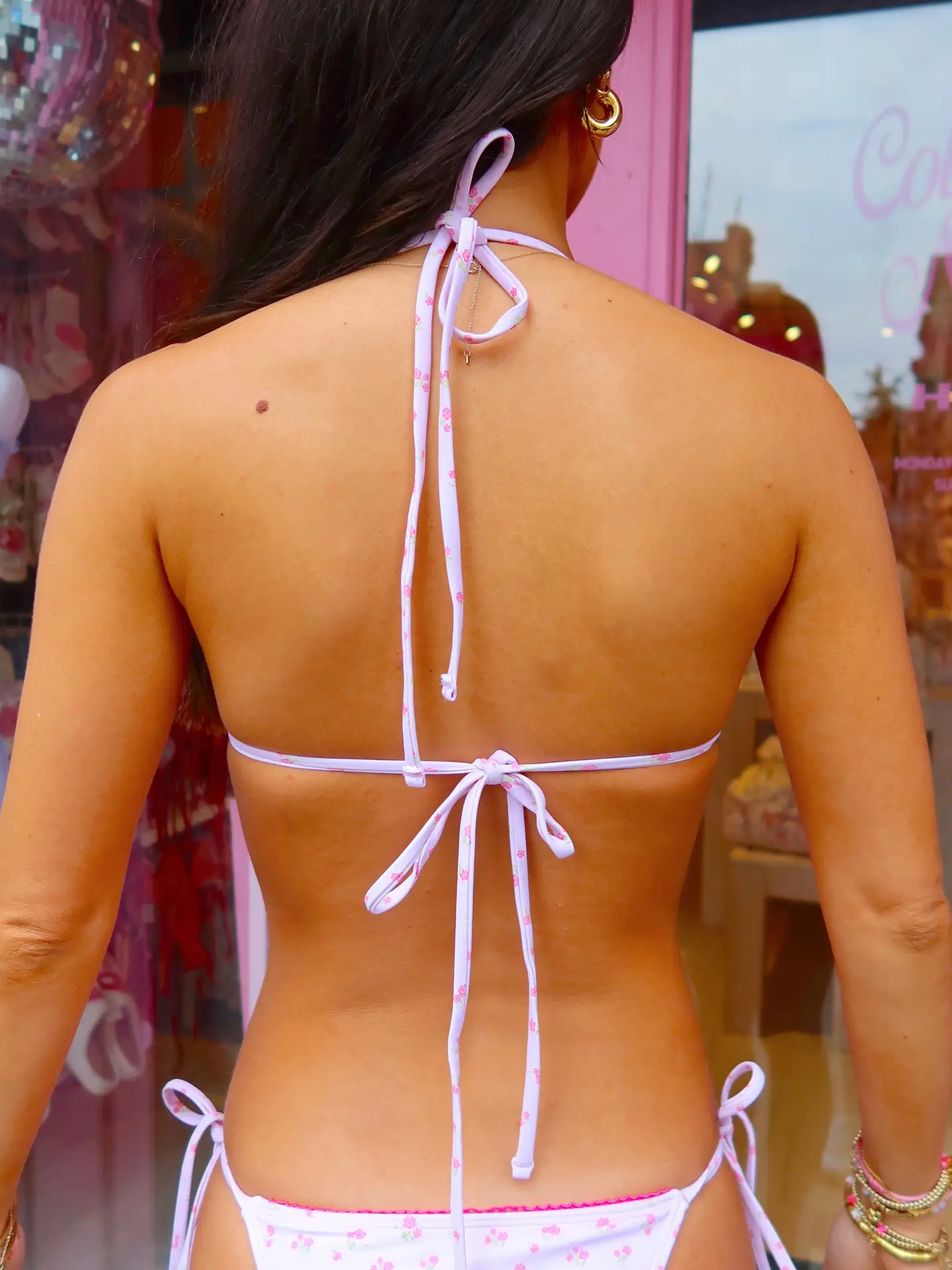 Hot Pink Lace String Bikini Top