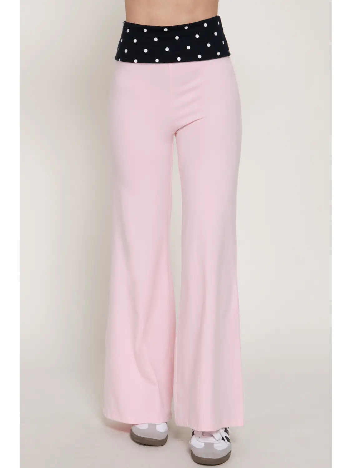 Pink Polka Dot Printed Waist Band Yoga Pants