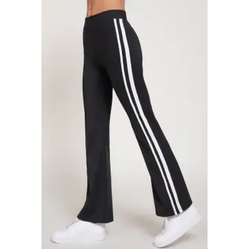 Semi-Flare Workout Pants with Side Contrasting Stripes
