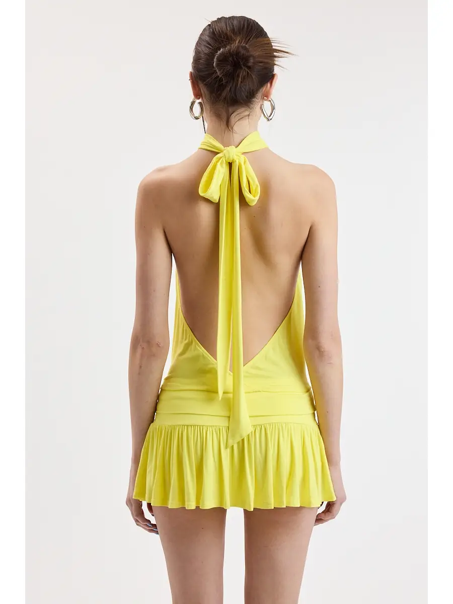 Fresh Color Halter Tie Neck Backless Crop Top