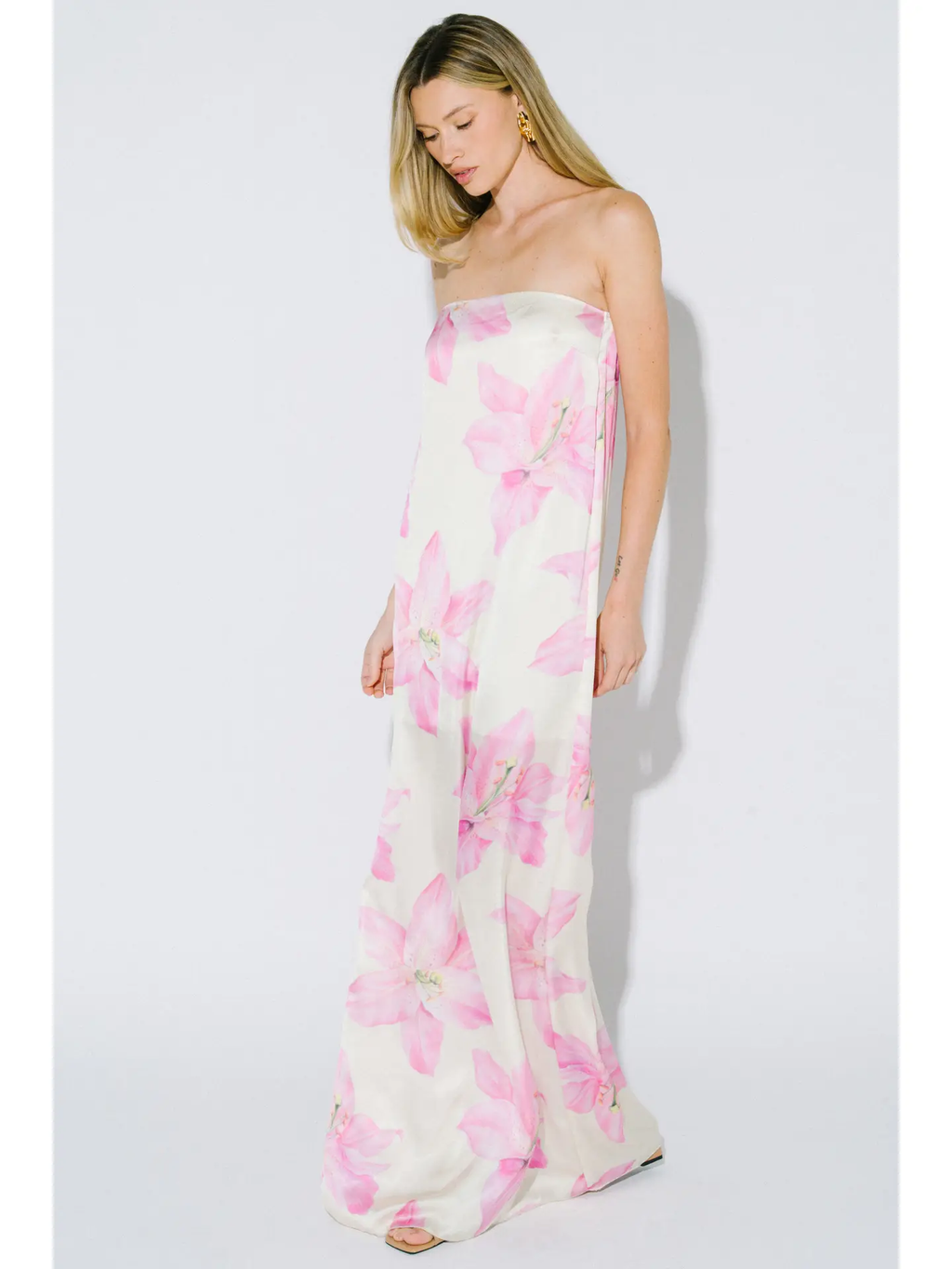 Floral Print Strapless Maxi Dress
