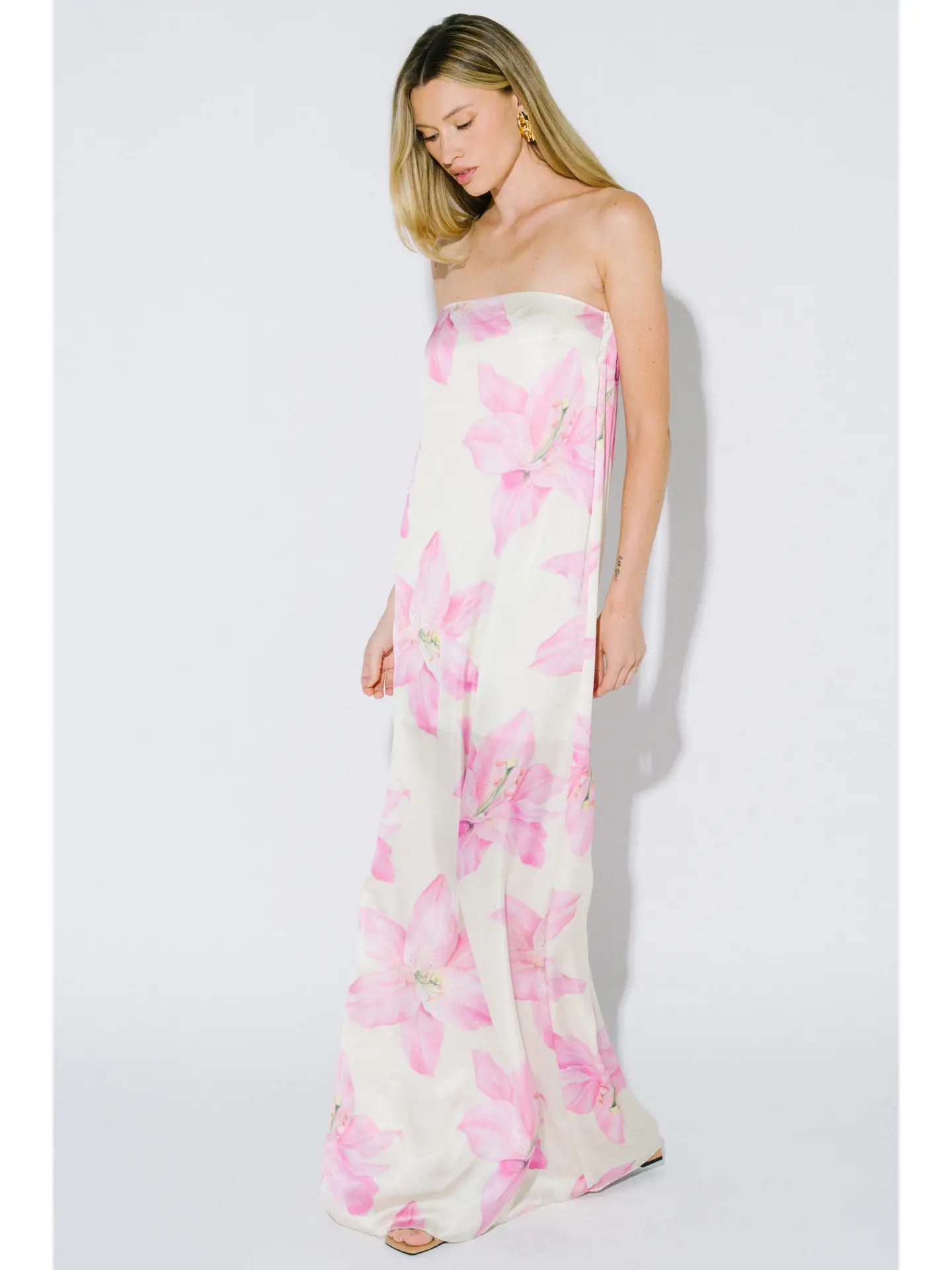 Floral Print Strapless Maxi Dress