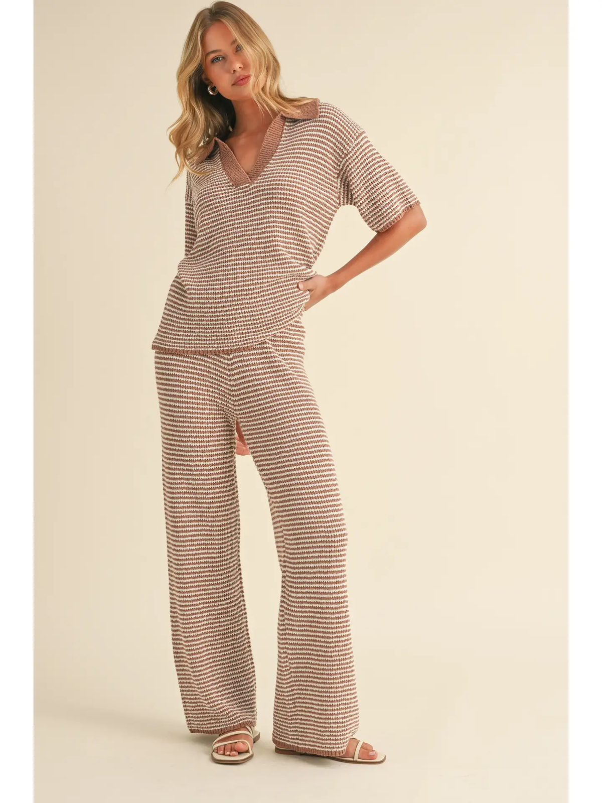 Alaia Short Sleeve Sweater Top and Pants Set