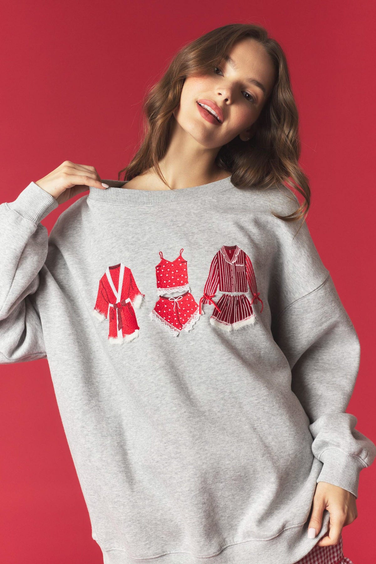Christmas Pj Embroidered Sweater