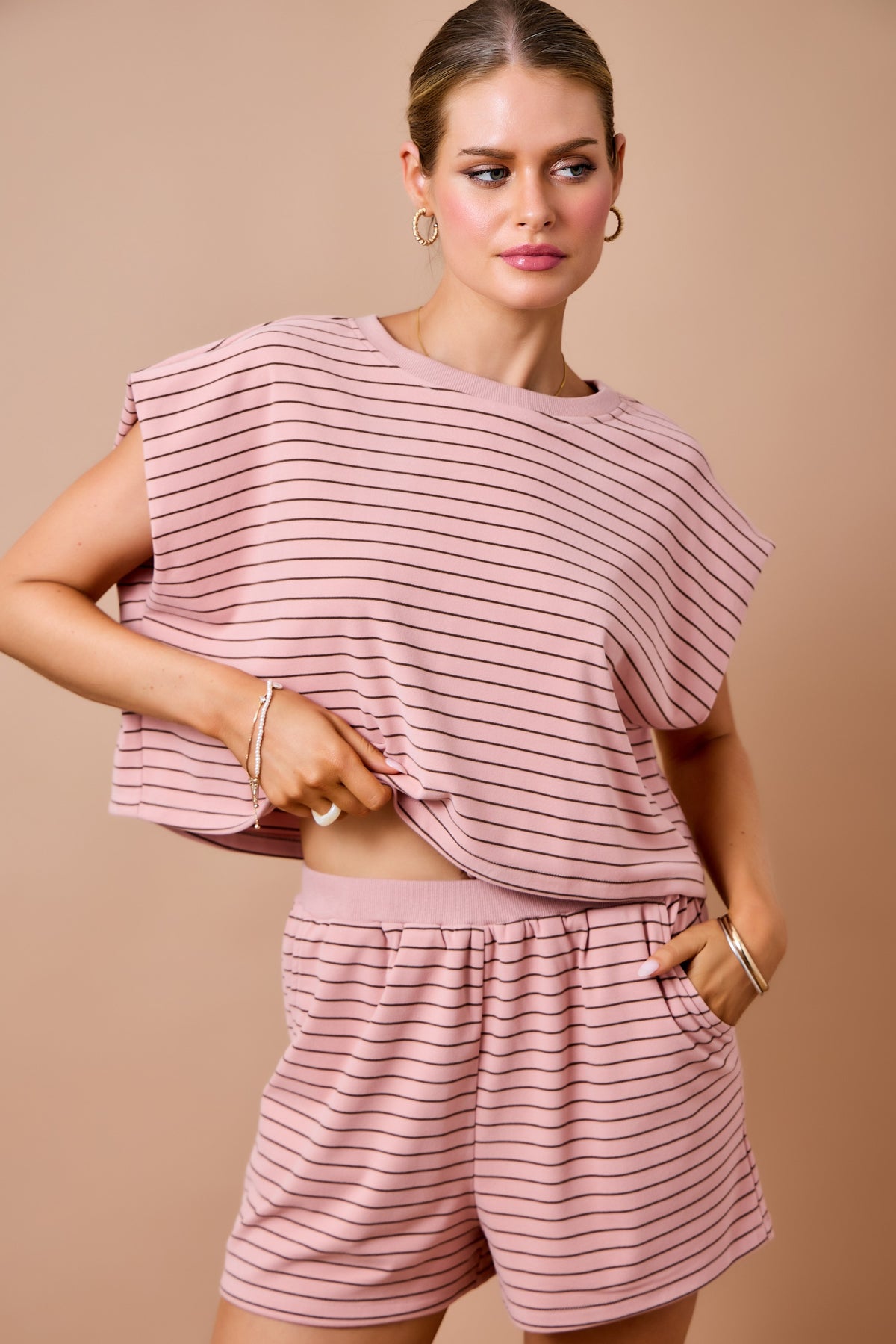 Valerie Stripe Shorts Set Pink