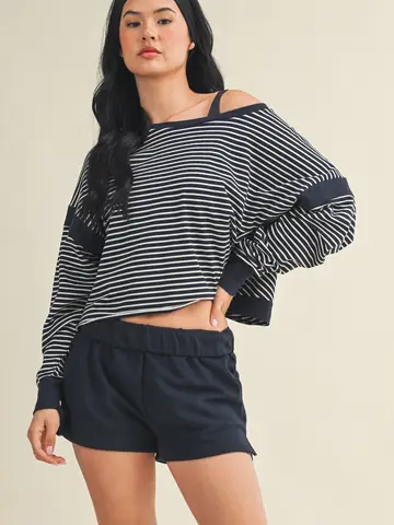 Navy Cut Out Back Long Sleeve
