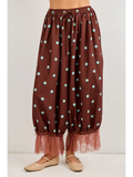Brown/Mint Polka Dot Print Lace Trim Pants