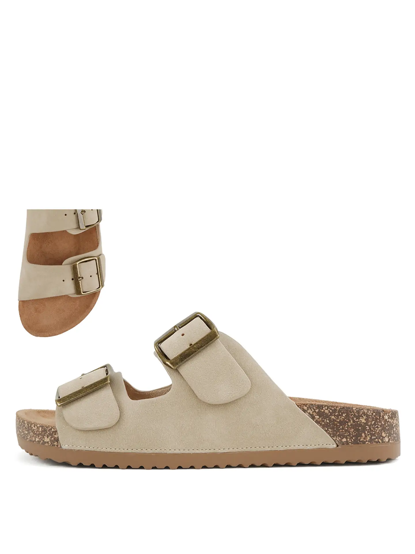 Taupe Double-Strap Cork Slide Sandal