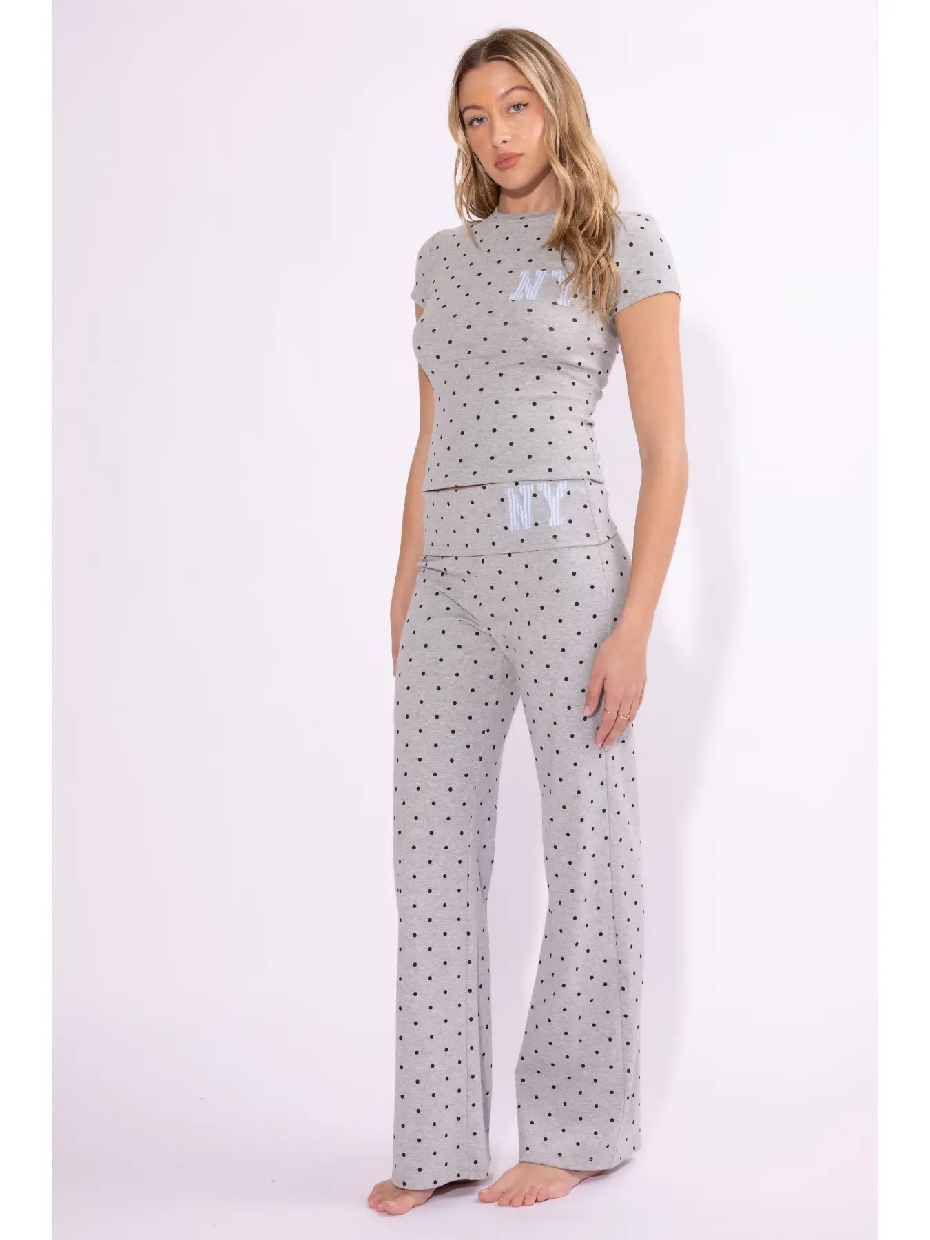 Ny Patch Detailed Fold Over Wide Leg Pants Set