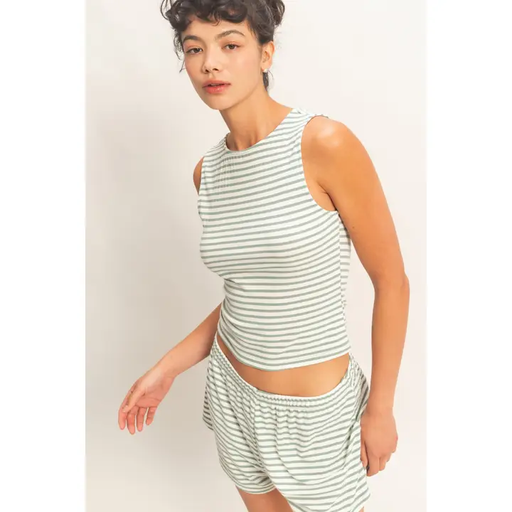 Striped Sleeveless Tank and Shorts Set