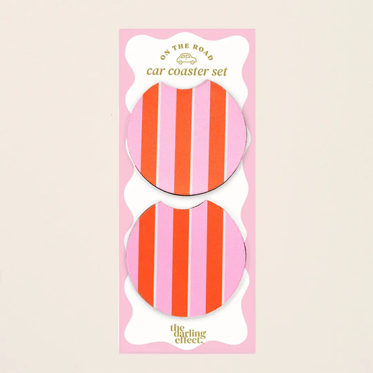 On the Road Car Coaster Set–Sicily Stripes Pink