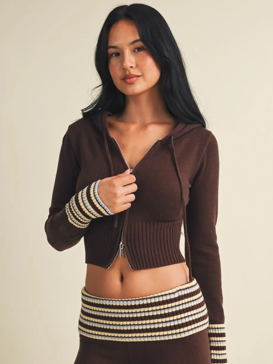 Olivia Double Zip Stripe Cuff Hoodie