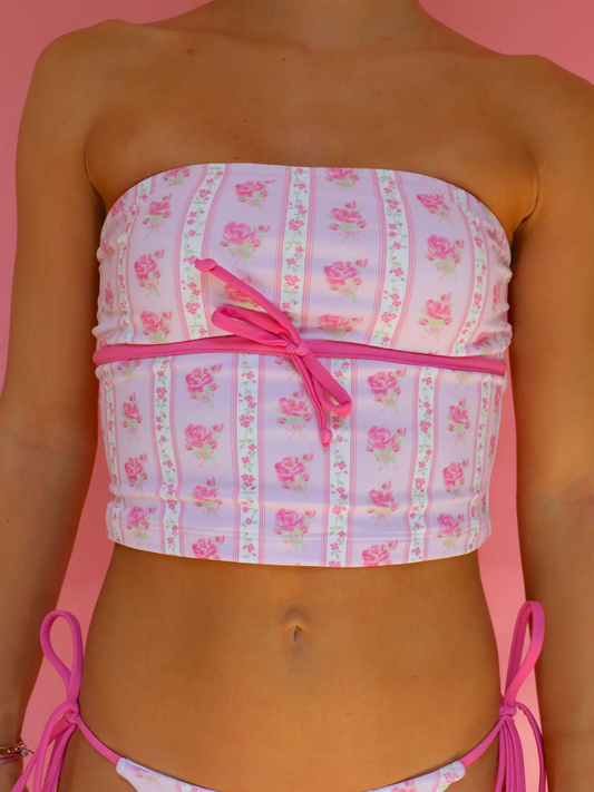 Pink Floral Print Tankini Top