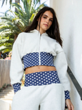 Cosette Polka Dot Corset Waist Cropped Zip Up Hoodie
