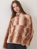 Millie Deer Print Faux Fur Half-Zip Jacket