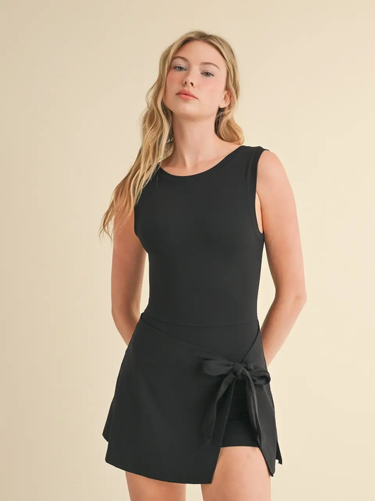 Black Sleeveless Wrap Tie Dress