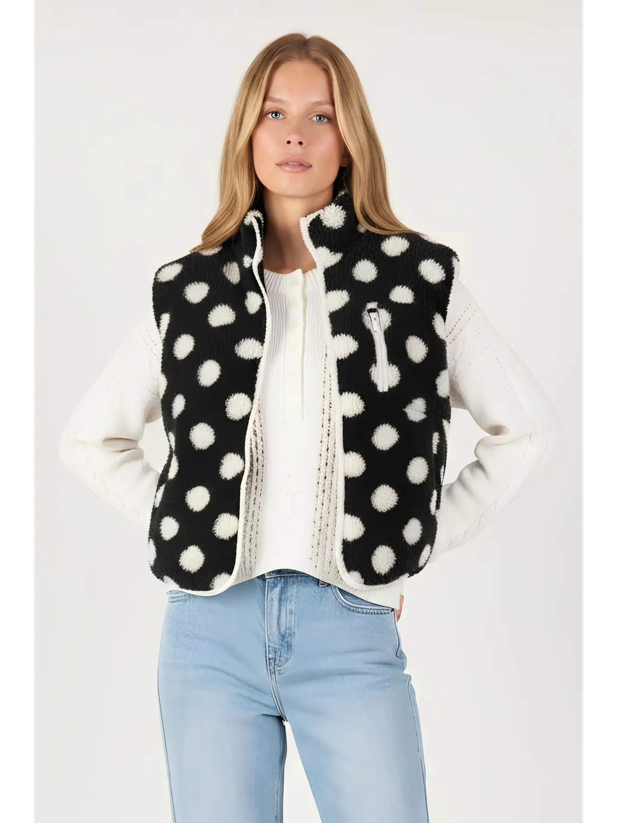 Luna Polka Dot Fleece Vest