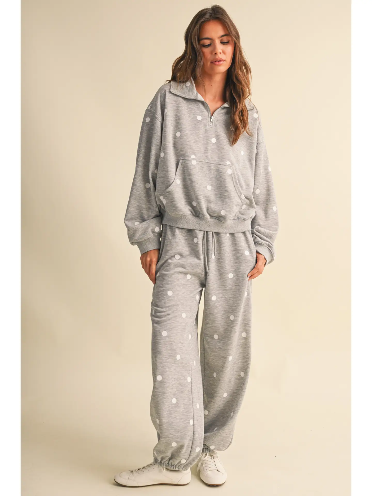 Mallory Polka Dot Sweat Set - Heather Grey