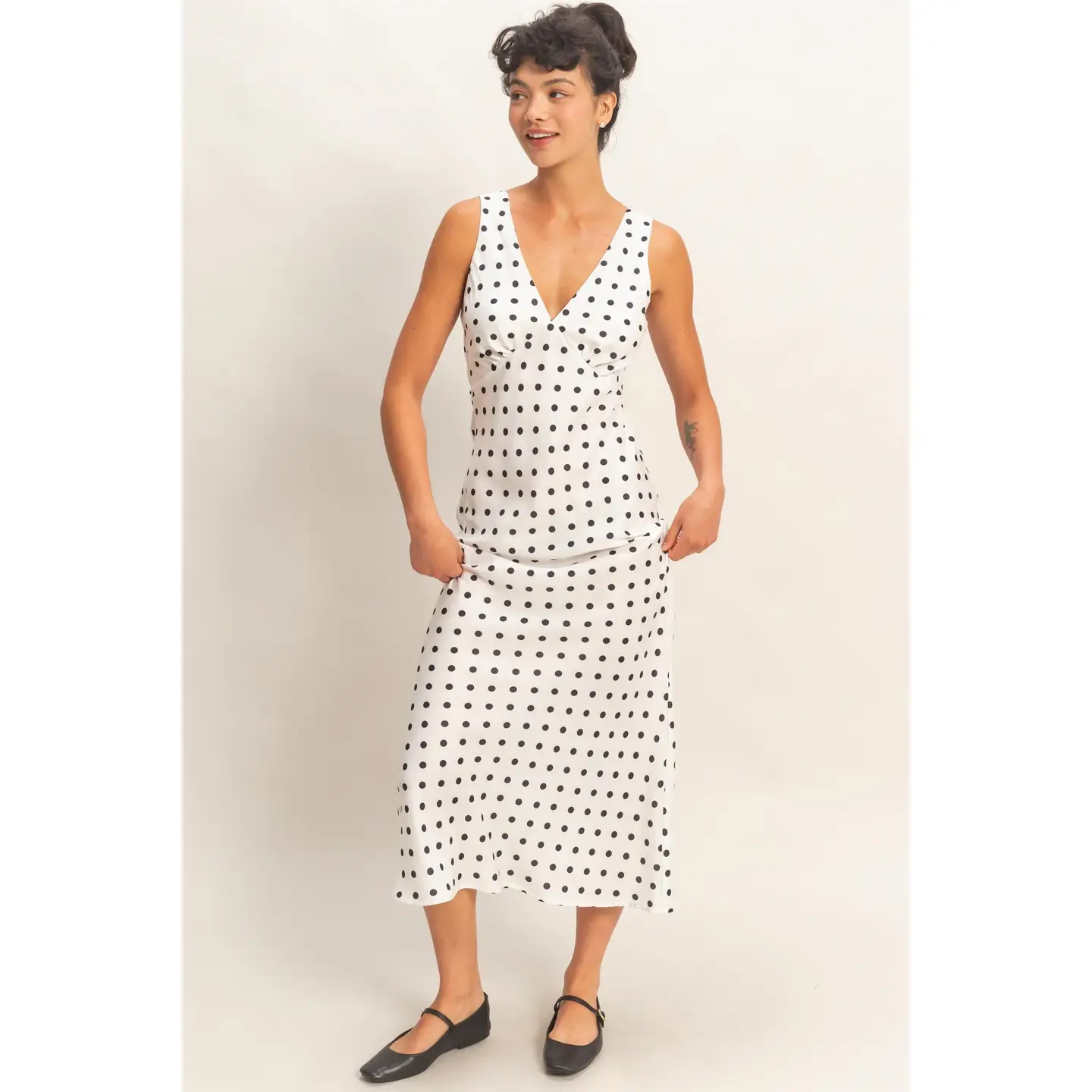 Polka Dot Sleeveless Maxi Dress - White