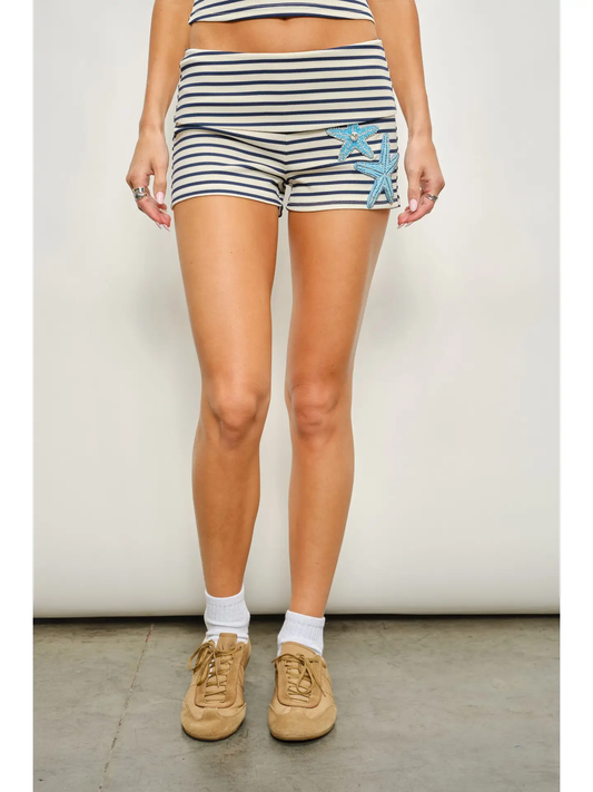 Striped Starfish Beaded Shorts