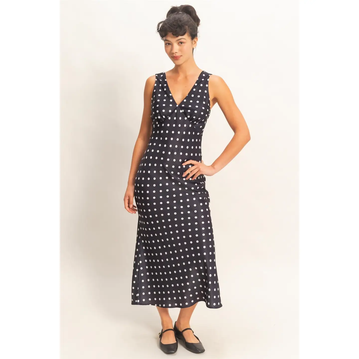 Polka Dot Sleeveless Maxi Dress - Black