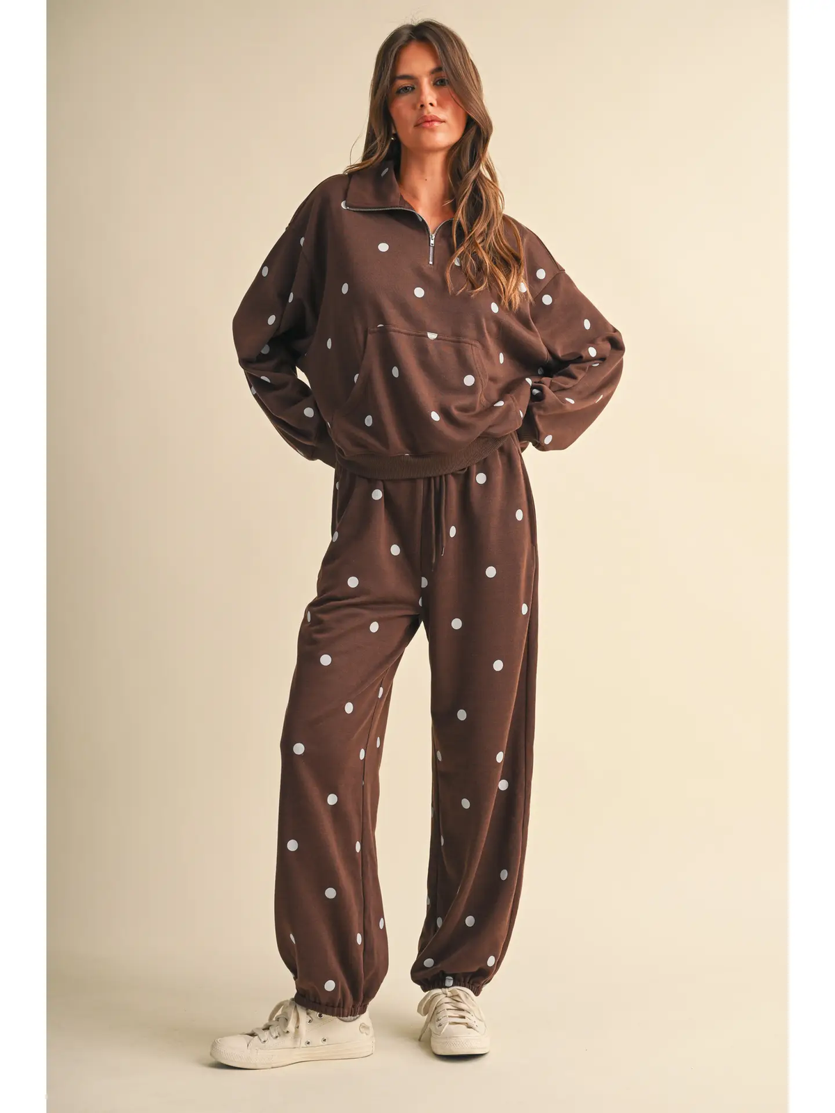 Mallory Polka Dot Sweat Set - Brown/Blue