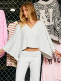 Ashley V-Neck Kimono-Sleeve Cropped French Terry Top