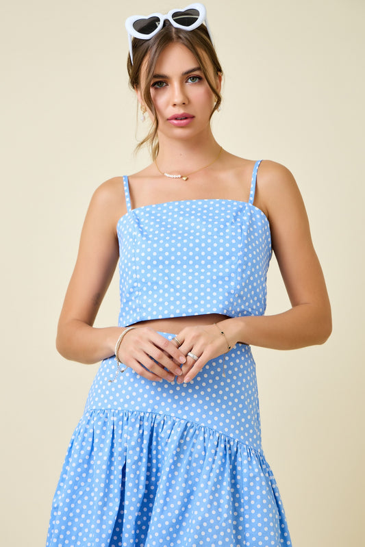 Polka Dot Sleeveless Crop Top W/ Smocked Back